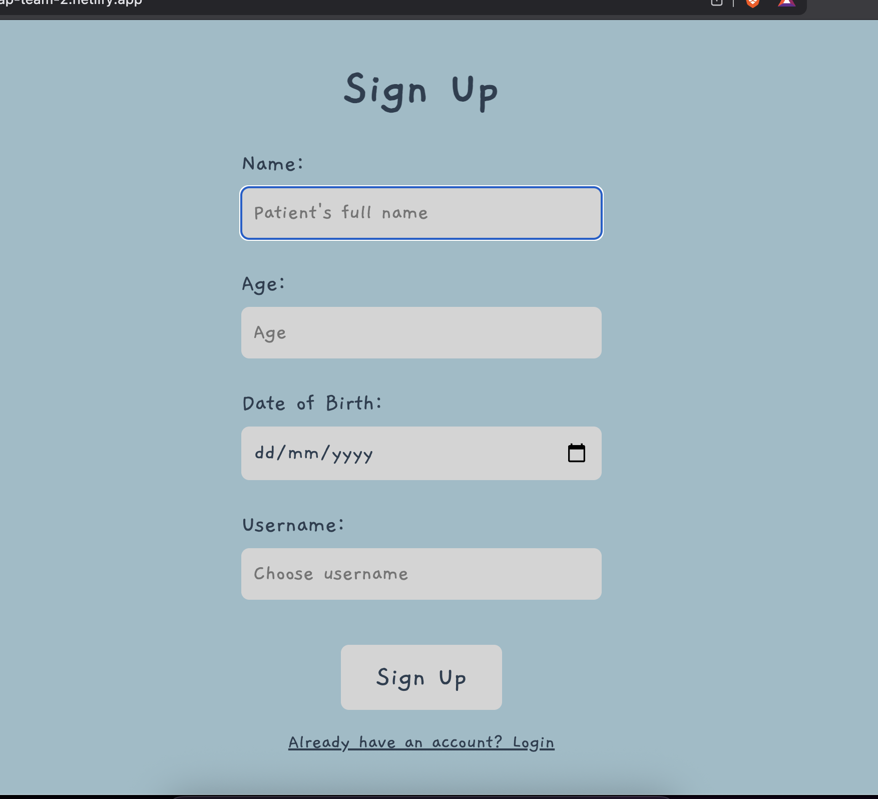 Patient Sign Up